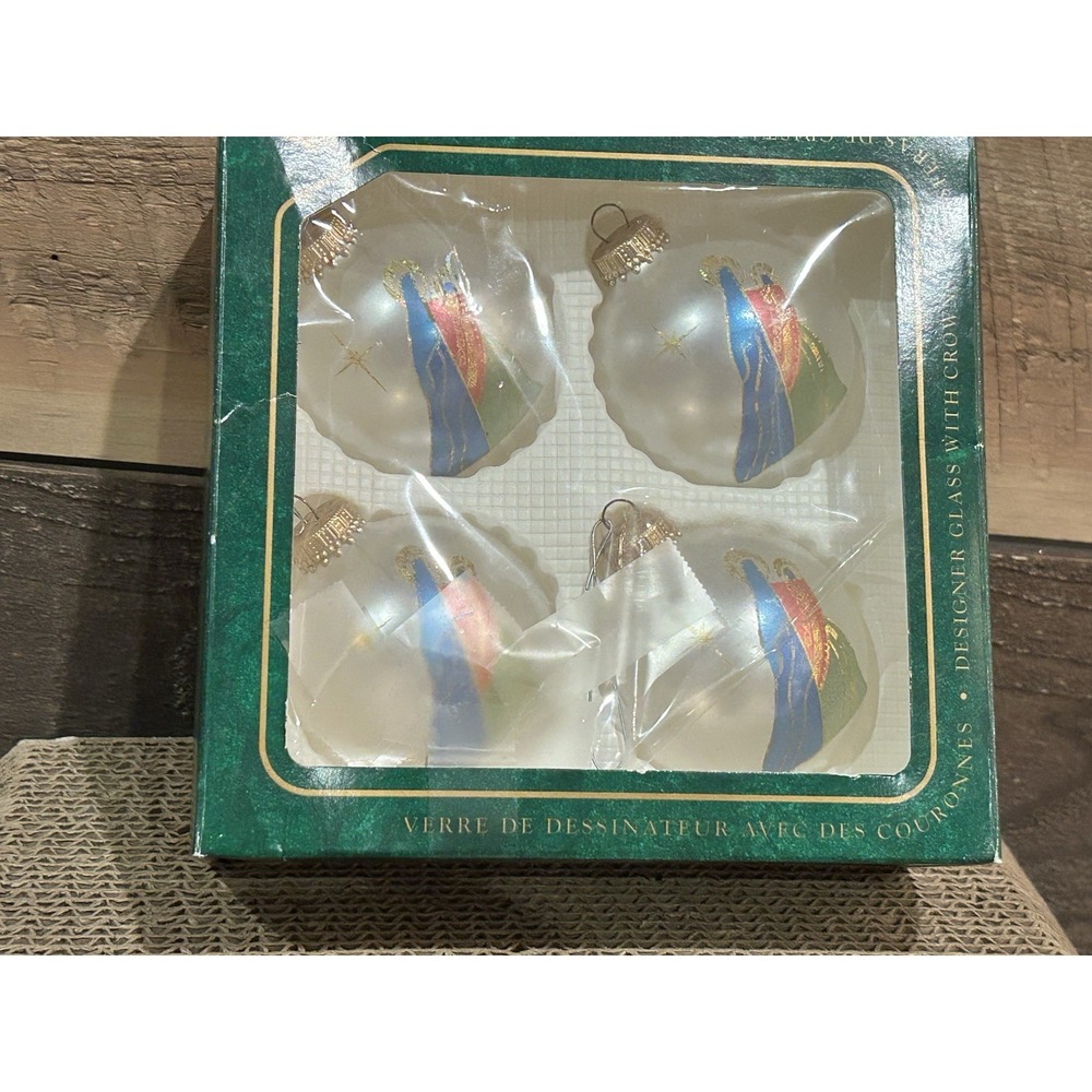 Vintage Christmas Krebs Glass Ball‎ Ornaments Nativity Rare Set Of 4